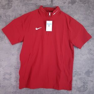 NIKE Football Hooded Woven 1/4 Zip Coaches‎ Jacket Mens MEDIUM Maroon Red White